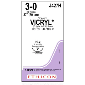 Ethicon Coated Vicryl (polyglactin 910) Suture b - SUTURE, 3/0 27 CTD VIC UND BR PS-, VA - J427H