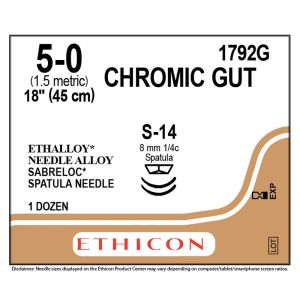 ETHICON Suture, Surgical Gut - Chromic, SABRELOC - Spatula, S-14 / S-14, 12