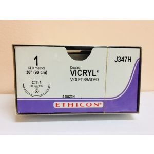 Ethicon J347H COATED VICRYL (polyglactin 910) Suture, Taper Point, Absorbable, CT-1 36mm ½ Circle, Violet Braided 36